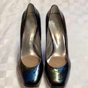 Jessica Simpson, Heron, multi-color patent 4.5” heels, square toe, size 7.5 B